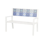 Metal Mosaic Floral and Scroll Patio Outdoor Bench with Orange & Blue or Blue & Teal Patterns -Black or White- Roche River Decor