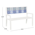 Metal Mosaic Floral and Scroll Patio Outdoor Bench with Orange & Blue or Blue & Teal Patterns -Black or White- Roche River Decor