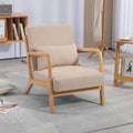 Beige Linen Armchair with Wood Legs - 23.20 x 29.50