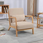 Beige Linen Armchair with Wood Legs - 23.20 x 29.50