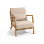 Beige Linen Armchair with Wood Legs - 23.20 x 29.50