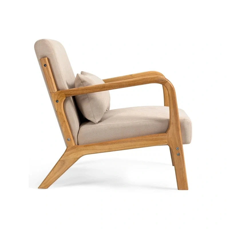 Beige Linen Armchair with Wood Legs - 23.20 x 29.50