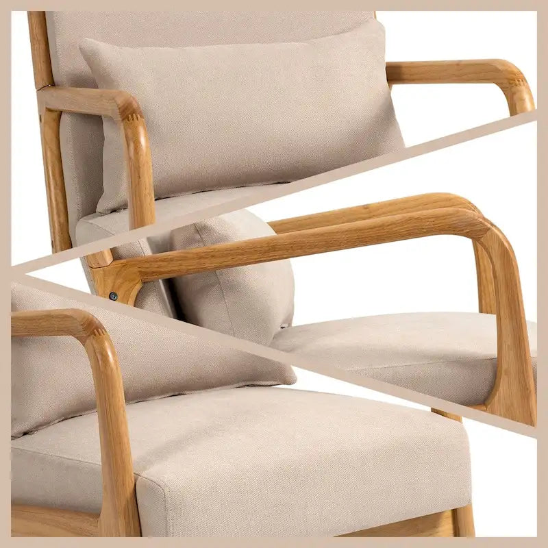 Beige Linen Armchair with Wood Legs - 23.20 x 29.50