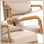 Beige Linen Armchair with Wood Legs - 23.20 x 29.50