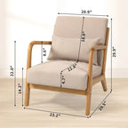 Beige Linen Armchair with Wood Legs - 23.20 x 29.50